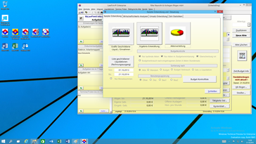 Windows 10 Anwaltssoftware Labortests - LawFirm Professional (farbiger Hintergrund: 3D Farbverlauf) - Grafische Auswertungen / Statistiken / Wirtschaftlichkeit / Umsatz-Analysen / Budget Controlling / betriebswirtschaftliche Auswertung und Steuerung