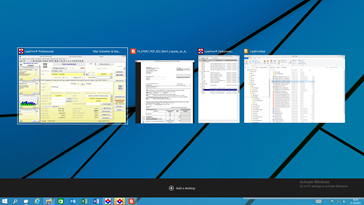 Windows 10 Kanzleisoftware Labortests - LawFirm Professional - Technik-Test mit der neuen Task View Ansicht: LawFirm Arbeitsfenster, Dokumenten Viewer, Modern UI PDF Reader, Windows Explorer und Funktion fr "Virtuelle Desktops" (Add Desktop)